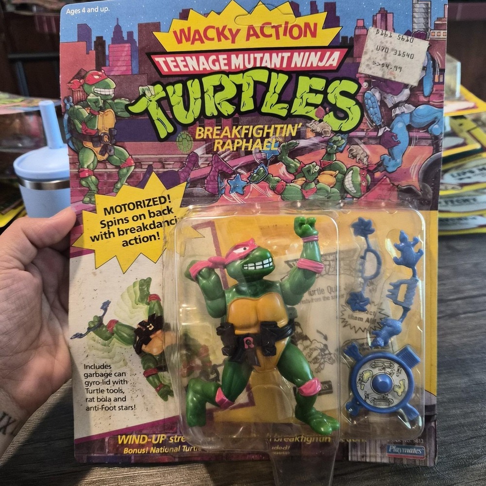 Vintage 1989 TMNT Breakfightin' Raphael MOC Factory Sealed Playmates #5613
